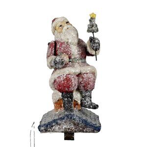 Santa On Chimney Holding Christmas Tree 10" Stocking Hanger